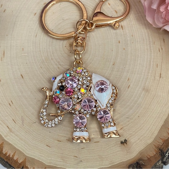 Gorgeous Ornate Pink Crystal Elephant Keychain Charm - Picture 11 of 15